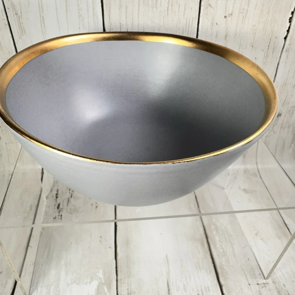 Crate & Barrel Addison Gray Gold Rim 6-3/8